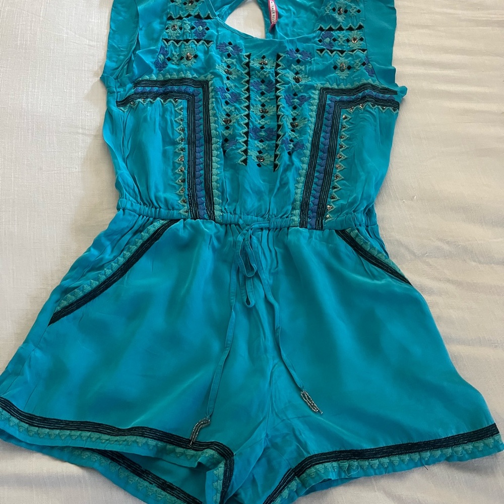Tracy Reese Blue Embroidered Romper